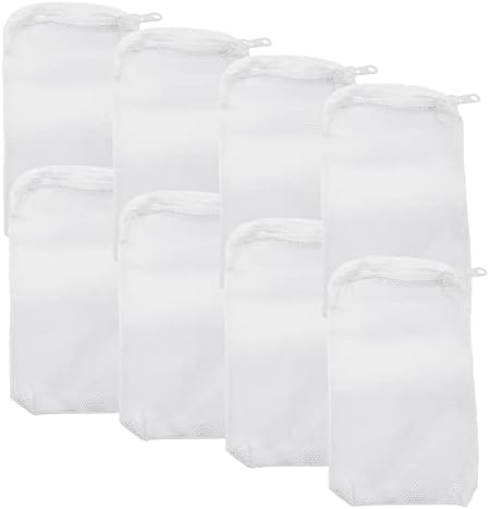 SHUNSHENG Aquarium Filter Mesh Bags with Zippers Or Drawstrings Reusable for Fish Tank Medical Stone Charcoal Filtration Aquatic Bags for Fresh or Saltwater Tanks (MaxFlow 4" x 6"(8-Pack White))