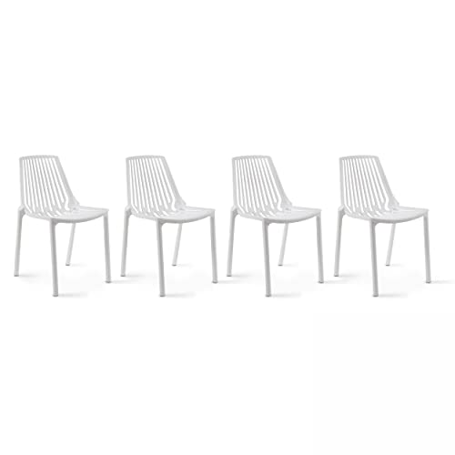 Juego de 4 sillas de diseño calado blanco rectangular París de alta densidad 2