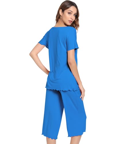 Image of NACHILA Women's Bamboo Viscose Pajama Sets Summer Cooling Short Sleeve Capri Soft Pjs Night Sweats Moisture Wicking Sleepwear
