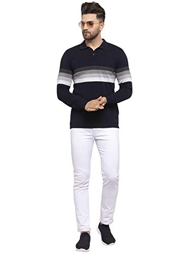 Image of Kalt Mens Basic Solid Full Sleeves Polo Cotton Blend Knitted Regular Fit Polo-Neck T-Shirts with Collar Stylish