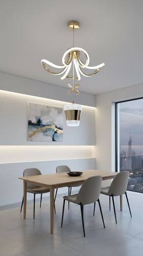 Image of swanart Modern LED Chandelier Ceiling Light with Crystal Lampshade, Elegant Gold Design & 3-Light Modes, Dimmable for Living Room, Bedroom & Dining Area - Unique Butterfly Accent