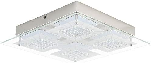 Modern LED Ceiling Light Fixture,Minimalist Flush Mount Glass Crystal Chandelier 14-Inch Dimmable Auffel semi Ceiling Lamp 4000K Daylight White 2640LM for Kitchen Hallway Bedroom