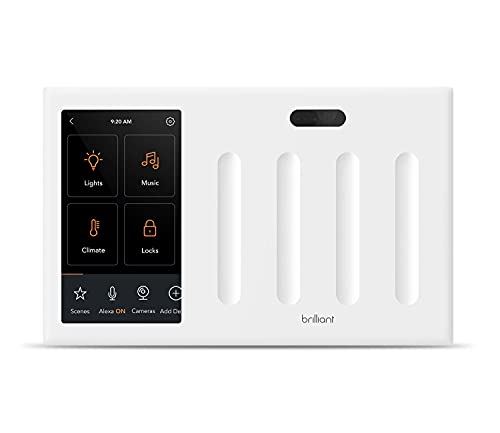 Brilliant Smart Home Control (4-Switch Panel) - Alexa Built-In, Compatible with Ring, Sonos, Hue, Kasa/TP-Link, Wemo, Apple HomeKit - In-Wall Touchscreen Control for Lights, Music & More (Renewed)
