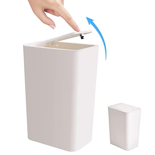 Papelera pequeña blanca con tapa para dormitorio y hogar de formato slim 2