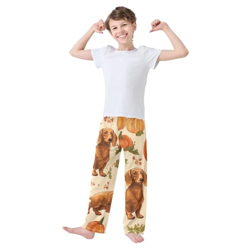 Dachshund Pumpkins Boys Long Pants Soft Trousers Elastic Waist Kids Lounge Bottoms with Pockets S-XL3