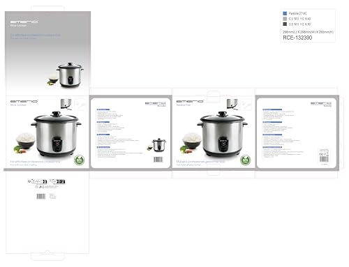 EMERIO automatischer Eco Reiskocher | groß | 2.2L Volumen | Warmhaltefunktion | Antihaftbeschichtung | Glasdeckel | inkl. Reislöffel + Messbecher | Schongarer | 900 Watt | Edelstahl | RCE-132390