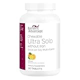 Bariatric Advantage Chewable Ultra Solo Without Iron - Once-Per-Day Daily Multivitamin - for Bariatric Surgery Patients - Thiamin, Vitamin A & More - Gluten-Free - Citrus - 90 Count