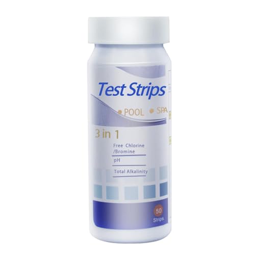 Sirseon Tiras de prueba de pH de agua, tiras de prueba de piscina y SPA – 50 tiras de papel de prueba de calidad del agua con cloro residual, papel de prueba de alcalinidad total de PH para la calidad