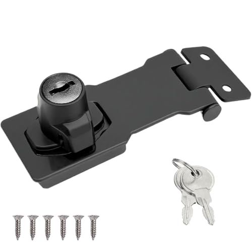 Wopanxye ツイストノブキー付きドア補助錠, ブラック 防犯南京錠留め金, ステンレススチール製クラスプバックル 用途 ゲート, ガレージドア, 木製シェッド, 収納ボックス, ネジ穴式, 4インチ