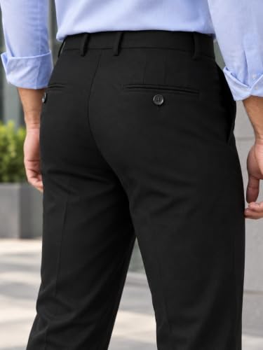 Image of SUBTRACT Men 4 Way Stretch Wrinkle Free Slim Fit Formal Trouser in with 2 Inch Flexible Waistband | Men's Trousers for Office Or Party