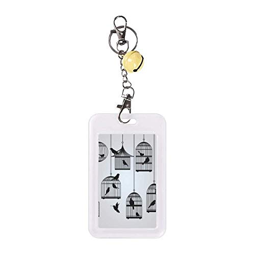 Badge et carte de crédit pochette jaune illustration cage oiseaux silhouette pour le quotidien