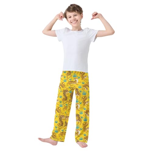 ZZXXB Wild Tigers Print Boys Long Pants Soft Trousers Elastic Waist Kids Lounge Bottoms with Pockets S-XL2