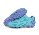 FEETHING Womens Soccer Cleats Firm Ground Outdoor Athletic Football Boots Lightweight Soccer Shoes for Youth Girls,Blue,10