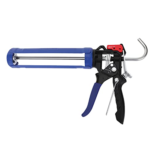 WORKPRO Caulking Gun, Adjustable Thrust Ratio, Smooth Round Rod Hand Silicone gun, Dripless Regulating, Sealant Caulking Gun with Comfort Grip, 8:1 & 16:1 Thrust Ratio, for Standard Caulk tubes