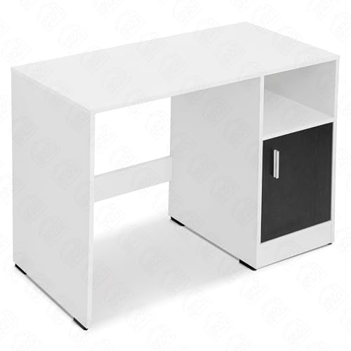 Image of ABOUT SPACE Study Table with Bottom Storage - WFH /Office Computer Table for Laptop, PC, Working, Drawing for Home Office Desk Engineering Wood(White & Black Mahogany- L 95 x B 45 x H 75 cm)