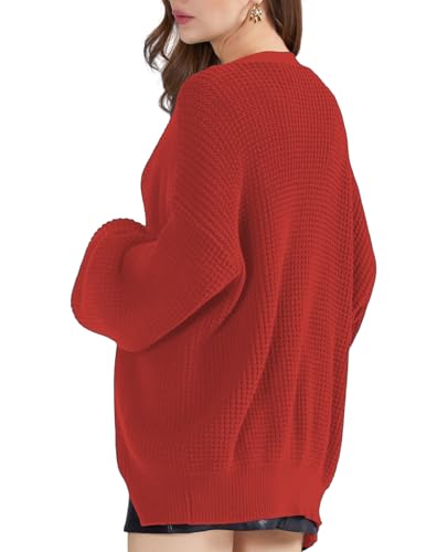 Image of QUALFORT Women's Oversized 100% Cotton Cardigan Sweater | Long Sleeve V Neck Button Down Open Front Knit Outerwear