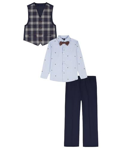 Image of IZOD Boys' 4-piece Formal Dress Up Suit Set, Vest, Pants, Collared Shirt, and Tie