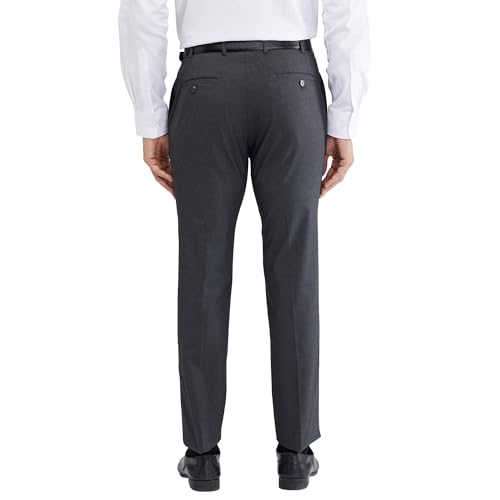 Image of Raymond Men's Mid Rise Slim Fit Structure Pattern Poly Viscose Blend Flat Front Formal Trouser