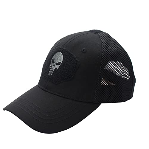 CLIPSEAM Gorras 3 Parches De Hombre Mujer Punisher Gorra De Béisbol Táctica Espartano Crossfit Camuflaje Ejército Militar Airsoft Caza Camping Pesca (Negro)