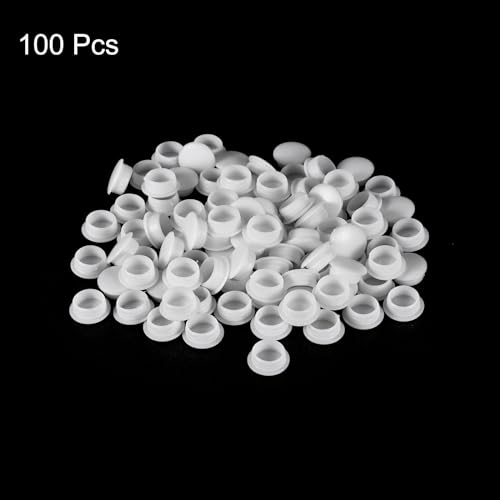 Image of uxcell 100Pcs Screw Hole Plugs, 12mm(15 /32 inch) Dia Plastic Snap in Locking Hole Covers Flush Type Caps for Furniture Cabinet Cupboard, White