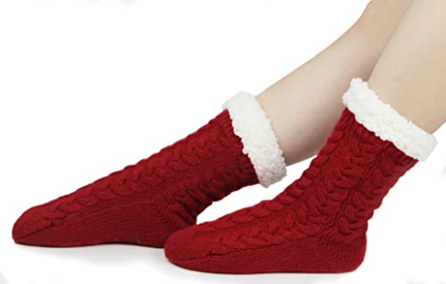 Image of BenSorts Women Winter Thick Slipper Socks with Grippers Non Slip Warm Fuzzy Socks Christmas Gifts