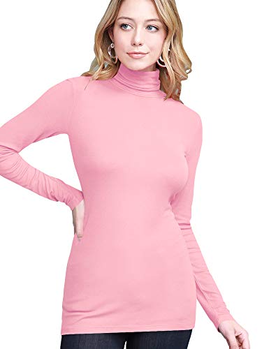 Image of Lock and Love Women's Turtleneck Top Lightweight Long Sleeve Slim Fit Pullover, Soft Rayon Stretch Layering Basic, S-3XL