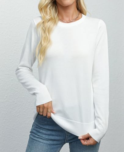 Image of QUALFORT Women's 100% Cotton Sweater, Basic Lightweight Long Sleeve Pullover