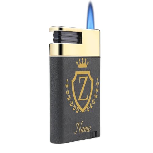 loongway Feuerzeug Personalisiert Sturmfeuerzeug - Metallic Blauflamme mit Druckzündung, Windfest &Feuerzeug Gas Gasnachfüllbar für Herren...