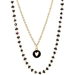 Gargantilla Doble Dorada Collar cadena doble con colgante corazón. Gargantilla capas con cristales de acero inoxidable. Collar doble cadena mujer. Bonito para lucir e ideal para regalar