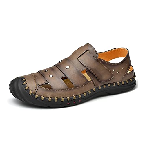 Sandals for Men Leather Adult Outdoor Hiking Beach Flat Slip Comfortable Breathable Soft(38)