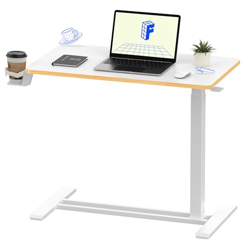 Image of FLEXISPOT H7 Adjustable Overbed Bedside Table with Wheels Pneumatic Mobile Standing Laptop Desk Rolling Computer Cart Movable Overbed Table Hospital Home Use (31.5 inch W x 17.7 inch D, White Maple Large)