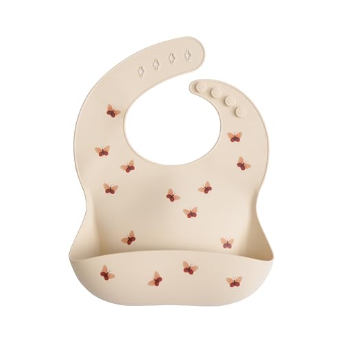 Image of mushie Silicone Baby Bib | Adjustable Fit Waterproof Bibs (Butterflies)