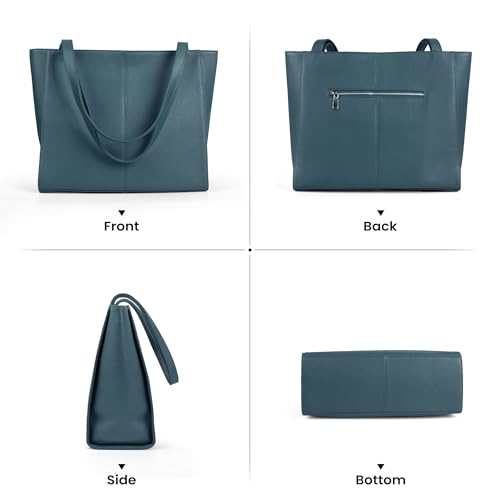 Image of befen Genuine Leather Tote Bag for Women Work Travel Leather Purse Handbags | Real Leather, Padded 14 inch Laptop Compartment, Multi-Pockets, Zipper, Tote Bag for Daily