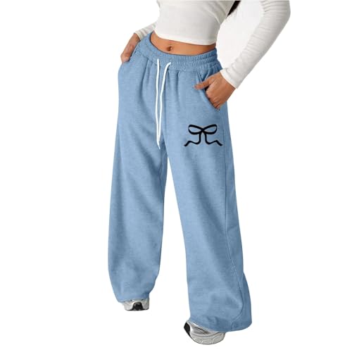Cute Bowknot Sweatpants for Girls Baggy Open Bottoms Straight Leg Joggers Trousers Comfy Dance Trackpants with Pockets 4-13Y