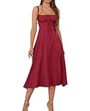 Wedding Guest Dresses for Women Midi Corset Lace Up A Line Dress Solid Flowy Slit Going Out Sundress for Tea Party