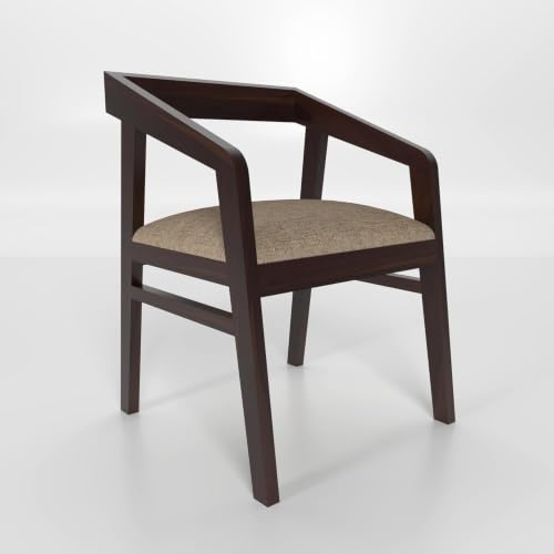 Image of Solid Sheesham Wood Dining Chair Set of 4 for Living Room & Dining Room | Wooden Arm Chair with Upholstered Cushion Seat