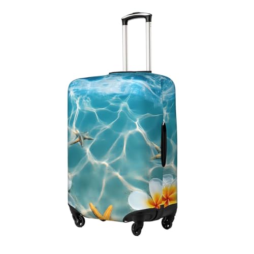 Ocean Starfish Fish Flowers Elastic Travel Luggage Cover, Washable Spandex Suitcase Protector, Anti-Scratch Fits 18-32 Inch2
