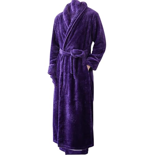 Men's Flannel Hooded Bathrobe Fall Winter Warm Fleece Robes Soft Plush Long Robes Full Length House Pajamas Coats