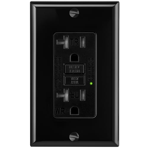 GFCI Outlet 20 Amp Self-Test GFI Electrical Outlet with Thinner Design WR Weather Resistant GFCI Receptacle Ground Fault Circuit Interrupters Indoor or Outdoor Use UL Listed (1 Black 20Amp)