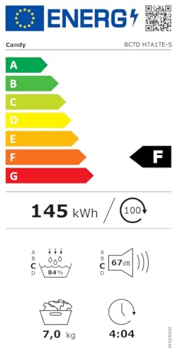 Candy BCTD H7A1TE-S Sèche-linge encastrable - Pompe à chaleur, 7 kg, Départ différé, Contrôle à distance avancé (Wi-Fi & BLE), Blanc, Classe A+