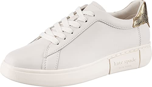 kate spade new york Women's Lift Lace Up Sneaker, Optic White/Pale Gold, 8