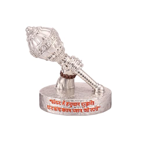 Image of Gold Art India Hanuman Gada Idol Silver Plated - Bajrangbali Gada for Car Dashboard, Home Mandir & Office Decor | 4 Inch