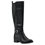 WHITE MOUNTAIN Women's Custom Block Heeled Tall Shaft Riding Boot, Black/Smooth, 9 W