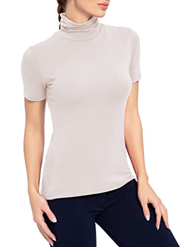 Image of AUHEGN Women's Mock Turtleneck Top Short Sleeve Lightweight Active T-Shirt (S-XXL)