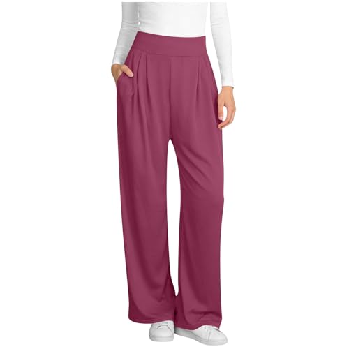 Pantalones Verano Mujer Sueltos con Cordón Hawaiana Ropa Deportiva Pantalón Cintura Alta Holgados Trousers Casuales Rectos Pantalon Casual Cintura Elástica Chandal para Uso Diario(Vino,XXL)