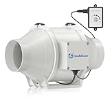 Hon&Guan Extractor de Aire Silencioso 100mm con Controlador de Velocidad Variable - Motor EC 110V-240V Ventilador de Conducto de Ventilación en Línea para Baño, Hidropónicos