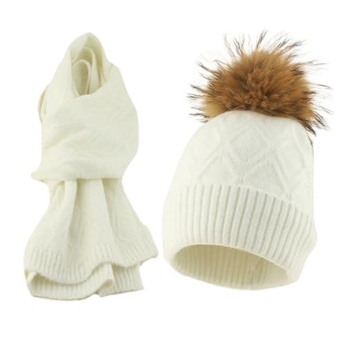 Ensemble bonnet et écharpe en maille à pompon pour femme pour l'hiver