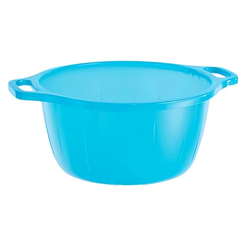 Barreño abombado de plástico azul con dos asas para uso doméstico (30)