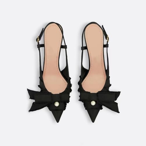 Bow Slingback Heels for Women Closed Toe Elegant 3.5 in Kitten Heels Pumps Heeled Sandals Stiletto Women's Pumps Pointed Toe Dress Shoes3