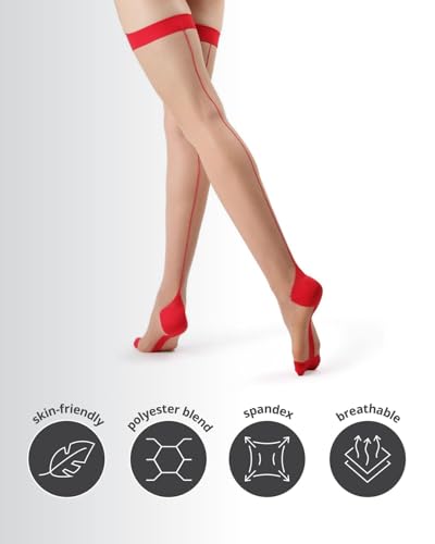 Image of MeMoi Plus Backseam Thigh High Stockings for Women, Comfortable Sheer Thigh High Stockings - Sizes Small - Q2